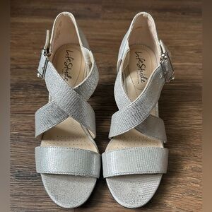 Life Stride Silver Heels with Crisscross Straps WORN ONCE
